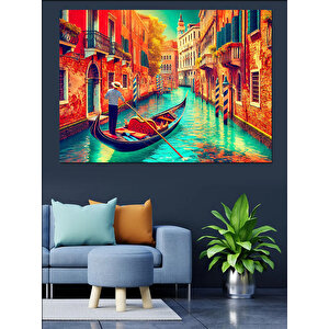 Kanallı Renkli Venedik Sokakları Dekoratif Kanvas - Mdf Ahşap Tablo 100x140 cm