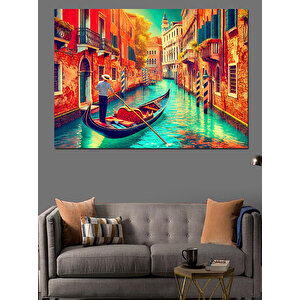 Kanallı Renkli Venedik Sokakları Dekoratif Kanvas - Mdf Ahşap Tablo 100x140 cm
