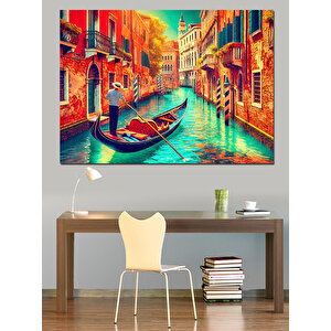 Kanallı Renkli Venedik Sokakları Dekoratif Kanvas - Mdf Ahşap Tablo 100x140 cm