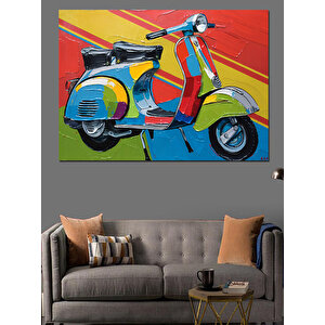 Renkli Vespa Motoru Dekoratif Kanvas - Mdf Ahşap Tablo