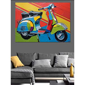Renkli Vespa Motoru Dekoratif Kanvas - Mdf Ahşap Tablo 35x50 cm