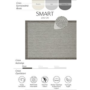 Smart 2002 Gri Kilim Halı Yıkanabilir İnce Kaymaz Taban Halı Dokuma Yazlık Balkon Kilimi 80x300 cm