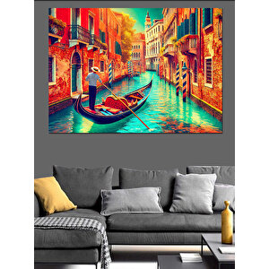 Kanallı Renkli Venedik Sokakları Dekoratif Kanvas - Mdf Ahşap Tablo