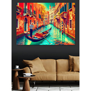 Kanallı Renkli Venedik Sokakları Dekoratif Kanvas - Mdf Ahşap Tablo