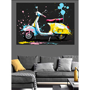 Renkli Pop Art Vespa Dekoratif Kanvas - Mdf Ahşap Tablo