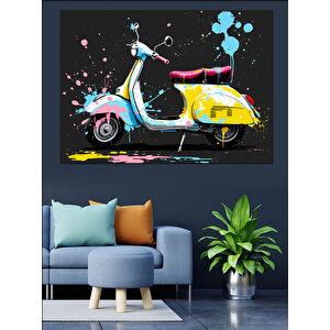 Renkli Pop Art Vespa Dekoratif Kanvas - Mdf Ahşap Tablo 70x100 cm