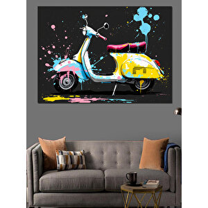 Renkli Pop Art Vespa Dekoratif Kanvas - Mdf Ahşap Tablo 70x100 cm