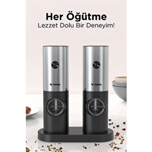 Kymq-16-bs Siyah Pilli Işıklı Otomatik Yeni Nesil Tuz Karabiber Değirmeni Baharat Öğütücü