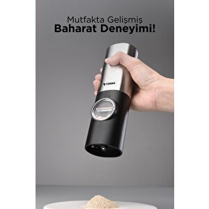 Torima Kymq-16-bs Siyah Pilli Işıklı Otomatik Yeni Nesil Tuz Karabiber Değirmeni Baharat Öğütücü