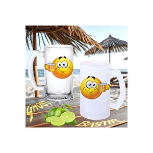 Şerefe Emoji Buzlu Ya Da Buzsuz Bira Bardağı