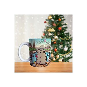 Pusheen Paris'te Porselen Kupa