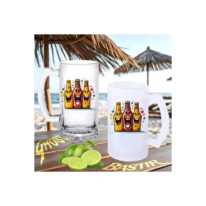 Gülümseyen Şişeler Buzlu Ya Da Buzsuz Bira Bardağı