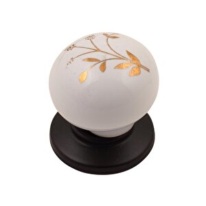 Sude Porselen Kulp Siyah Altın Çiçekli Düğme (2 Adet)