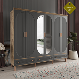 Soho 6 Kapak Antrasit Gardırop Tamamı Mdf
