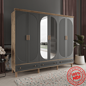 Soho 6 Kapak Antrasit Gardırop Tamamı Mdf