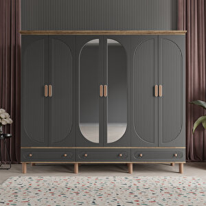 Soho 6 Kapak Antrasit Gardırop Tamamı Mdf