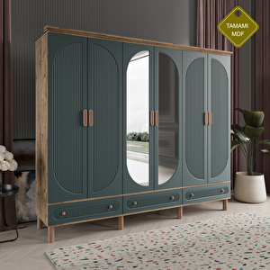 Soho 6 Kapak Yeşil Gardırop Tamamı Mdf