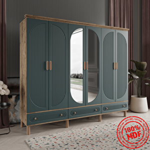 Soho 6 Kapak Yeşil Gardırop Tamamı Mdf