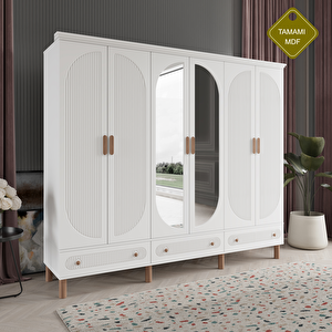Soho 6 Kapak Beyaz Gardırop Tamamı Mdf