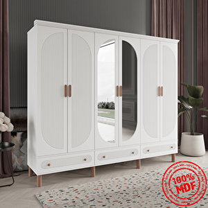 Soho 6 Kapak Beyaz Gardırop Tamamı Mdf