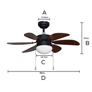 Vanti 60w 30 Inç Ahşap 6 Kanatlı Lambalı Avizeli İpli Tavan Vantilatörü Kcf280