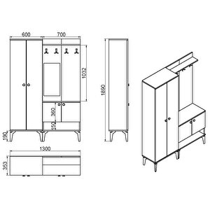 Eslem-1-2 Aynalı Portmanto Vestiyer Ayakkabılık Elm01