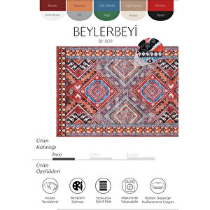 Beylerbeyi By 809 Kırmızı Vintage Halı Ev Oda Salon Halısı Yıkanabilir Eskitme Şönil Halı 120x180 cm