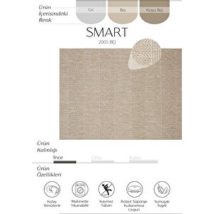 Smart 2005 Bej Kilim Halı Yıkanabilir İnce Kaymaz Taban Halı Dokuma Yazlık Balkon Kilimi 100x350 cm