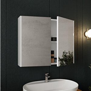 Mimoza 80cm Tezgahlı, Aynalı Banyo Dolabı Seti, Seramik Lavabo Dahil, Beyaz, Mdf