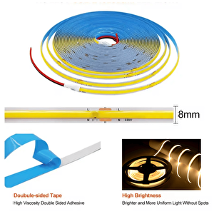 320 Ledli 12 Volt İç Mekan Cob Şerit Led (5 Metre Paket + Günışığı)