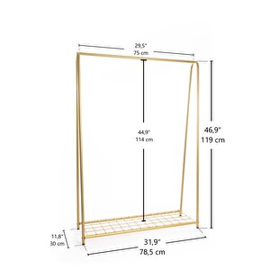Raflı Metal Ayaklı Konfeksiyon Askılığı Gold Ayaklı Askılık Raflı Elbise Askılığı Kıyafet Askılığı