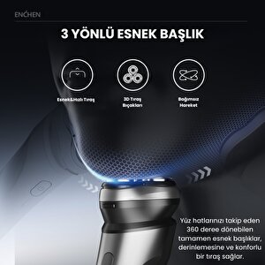 Enchen Blackstone Max Siyah Çift Yönlü Kavisli Bıçaklı Şarjlı Islak-kuru Tıraş Makinesi