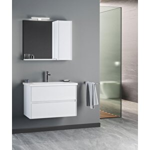 Düden 80 Cm Mdf Çekmeceli Beyaz Banyo Dolabı Takımı