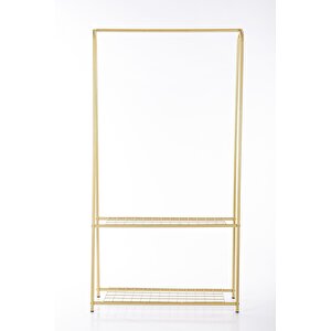 Gold Raflı Metal Ayaklı Askılık Çift Raflı Gold Ayaklı Elbise Askılığı Konfeksiyon Askılığı