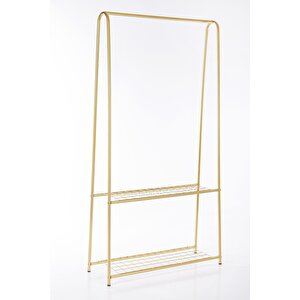 Gold Raflı Metal Ayaklı Askılık Çift Raflı Gold Ayaklı Elbise Askılığı Konfeksiyon Askılığı