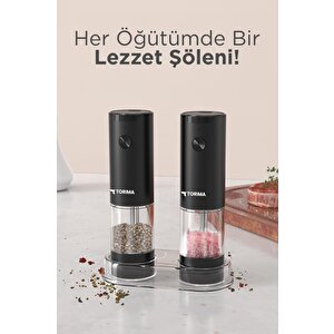 Kymq-44b-bs Siyah Pilli Işıklı Otomatik Yeni Nesil Tuz Karabiber Değirmeni Baharat Öğütücü