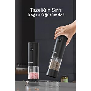 Torima Kymq-44b-bs Siyah Pilli Işıklı Otomatik Yeni Nesil Tuz Karabiber Değirmeni Baharat Öğütücü