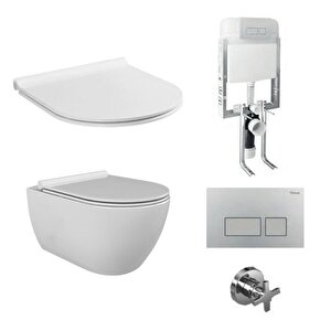 Turkuaz Cerastyle City Rimless Kanalsız Asma Klozet Ve Gömme Rezervuar Tam Set Bella Kapak