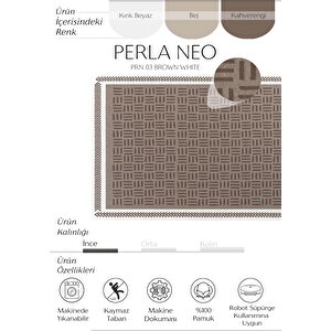 Perla Neo Prn 03 Kahverengi Beyaz Pamuklu Banyo Balkon Kilimi Makinede Yıkanabilir Mutfak Kilim 120x180 cm