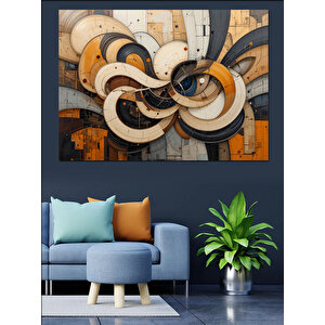 Soyut Geometrik Halka Deseni Dekoratif Kanvas - Mdf Ahşap Tablo 70x100 cm