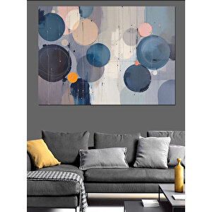 Mavi Gri Geometrik Soyut Desen Dekoratif Kanvas - Mdf Ahşap Tablo 70x100 cm