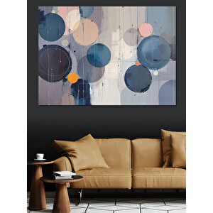 Mavi Gri Geometrik Soyut Desen Dekoratif Kanvas - Mdf Ahşap Tablo 70x100 cm