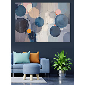 Mavi Gri Geometrik Soyut Desen Dekoratif Kanvas - Mdf Ahşap Tablo 70x100 cm