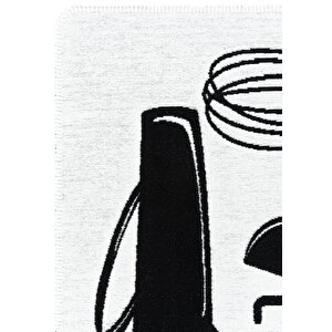 Perla Neo Prn 11 Beyaz Siyah Pamuklu Banyo Balkon Kilimi Makinede Yıkanabilir Mutfak Kilim 150x230 cm