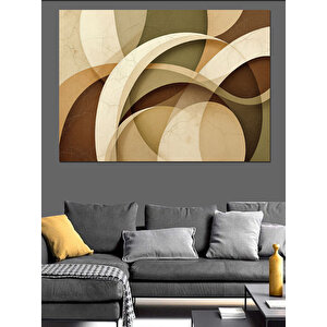 Bej Soyut Dairesel Desen Dekoratif Kanvas - Mdf Ahşap Tablo 100x140 cm