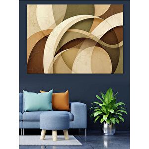 Bej Soyut Dairesel Desen Dekoratif Kanvas - Mdf Ahşap Tablo