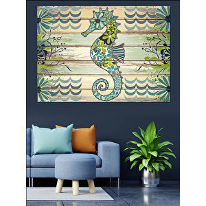 Ahşap Üzerinde Denizatı Deseni Dekoratif Kanvas - Mdf Ahşap Tablo