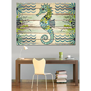 Ahşap Üzerinde Denizatı Deseni Dekoratif Kanvas - Mdf Ahşap Tablo 50x70 cm