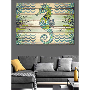 Ahşap Üzerinde Denizatı Deseni Dekoratif Kanvas - Mdf Ahşap Tablo 50x70 cm