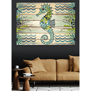 Ahşap Üzerinde Denizatı Deseni Dekoratif Kanvas - Mdf Ahşap Tablo 50x70 cm